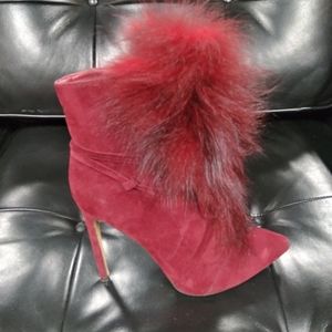 Sexy 'Ruby Red' Fur Party Ankle Boots